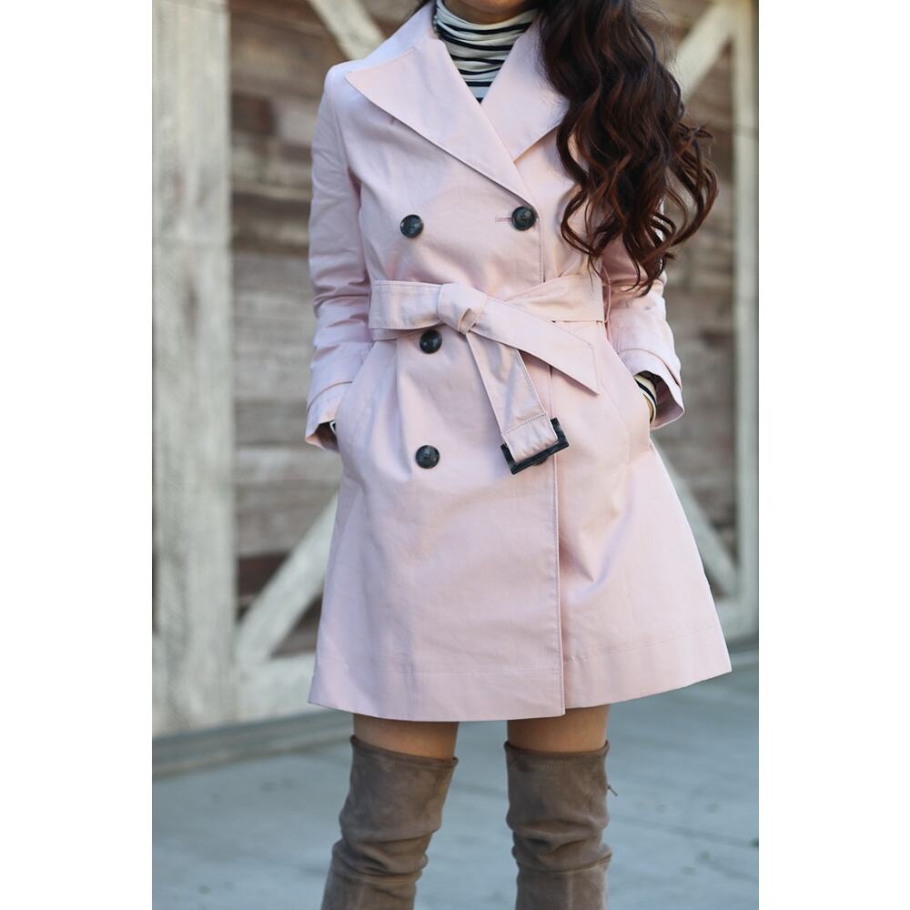 Banana Republic Notch Lapel Double-Breasted Belted Trench Coat Light Pink Small
